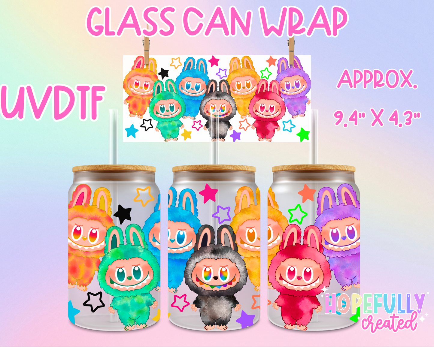 Rainbow Labubu UVDTF Glass Can Wrap