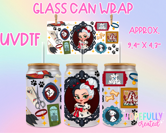 Cruella UVDTF Glass Can Wrap