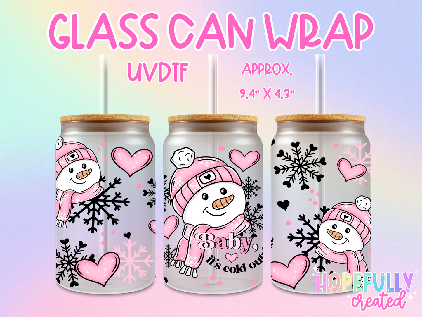Pink Snowman UVDTF Glass Can Wrap